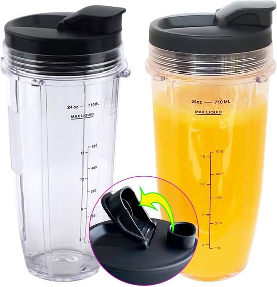 Geschikt voor 24oz Blenderbeker met Sip & Seal-deksel - Geschikt voor ,BL450,BL454,BL455,BL456,BL480,BL481,BL482,BL490,BL640,BL642,BL682,SS101,SS401,SS351/,voor Nutri Ninja Auto IQ-serie blenders, 2-pack van Geschikt voor