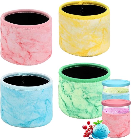 Geschikt voor de Ninja Creami Deluxe ijsmachine: neopreen glazen hoes, 4 herbruikbare geïsoleerde glazen dozen, compatibel met de Creami Deluxe NC501 serie ijsmachines.