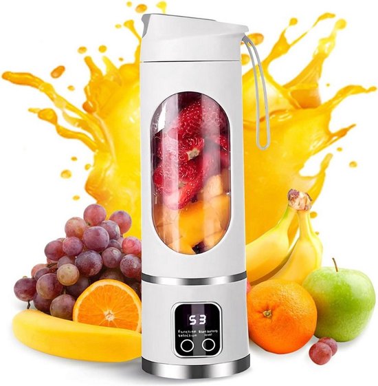 geschikt voor draadloze, draagbare sapcentrifuges, 12 messen, 450 ml inhoud, USB-C-batterij, 12000 toeren per minuut.