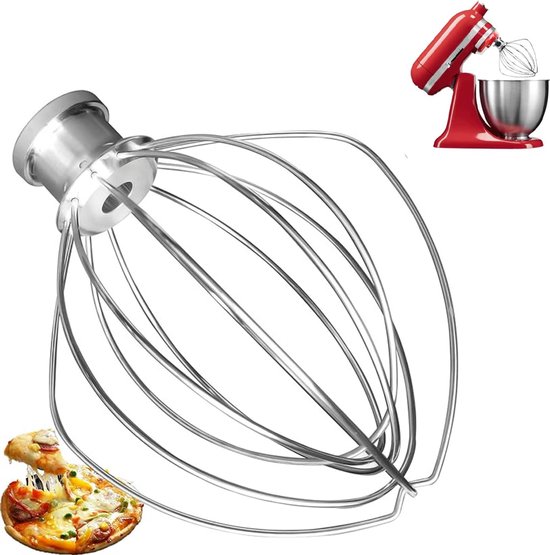 Geschikt Voor Kitchenaid K45ww Rvs Draadgarde - 6-Draads Garde - Garde - Vaatwasmachinebestendig - Taart Mayonaise Garde - Roestvrijstalen Opzetstuk Eierklopper - Mixeronderdelen - Zilver van Merkloos