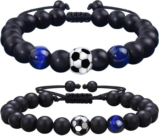 Gevlochten natuurstenen armbanden voor voetbalfans, met tijgeroog en parels, perfect voor dagelijks gebruik en feestjes van Merkloos