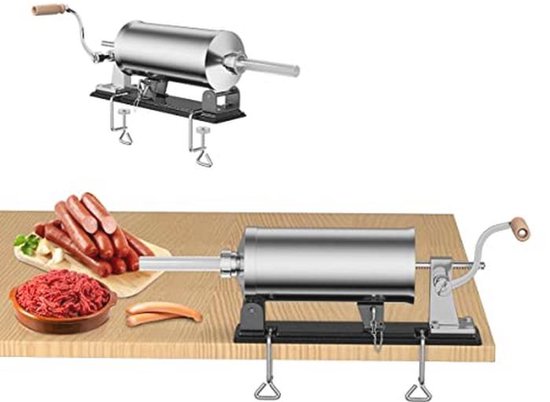 GIANTEX Worstvuller 4,8 liter, handmatige worstmachine, worstspuit van roestvrij staal, worstpers met tafelklem en 4 vulbuizen voor zelfgemaakte van Merkloos
