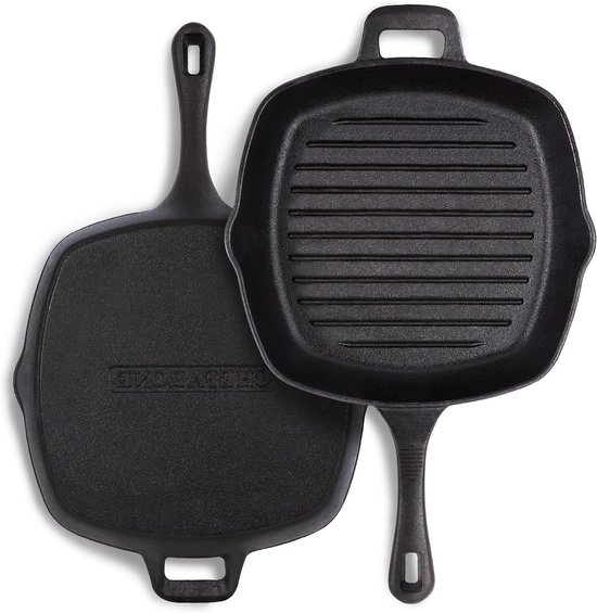 Gietijzeren Grillpan - Koekenpan Emaille - Vlees Vis Grillen - Alle Kookplaten Oven - 255 cm - Zwart
