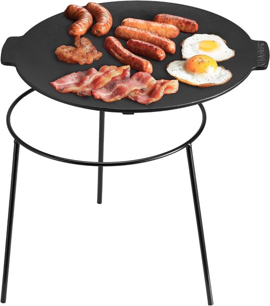 Gietijzeren grillplaat - Bakplaat BBQ - Buiten koken - Afneembare poten - 34 cm diameter - Zwart