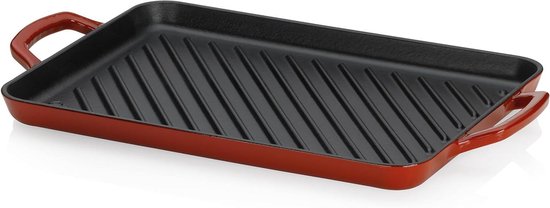 Gietijzeren Grillplaat - Bakplaat Inductie - Koken in Keuken - Hoge Warmteopslag - 35 x 25 cm - Rood