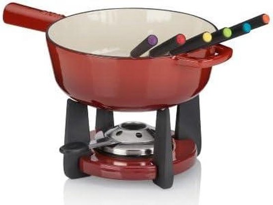 Gietijzeren Kaasfondueset - Fonduepan Set - Gezellige Avonden - Robuust Gietijzer - 18 L - Rood