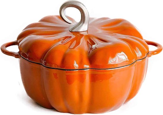 Gietijzeren Stoofpan - Pompoenpan Emaille - Langzaam Garen - Snelle Warmteverdeling - 3.7 Liter - Oranje