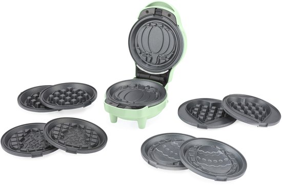 Giles & Posner Mini Wafelmaker 5-In-1, Antiaanbak, Wisselbare Platen van Giles & Posner