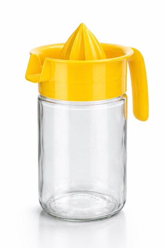 Glazen Citruspers 660 ml - Handmatige Citruspers met Schenktuit - Glas met Gele Pers - Voor Sinaasappel & Citroen van Merkloos