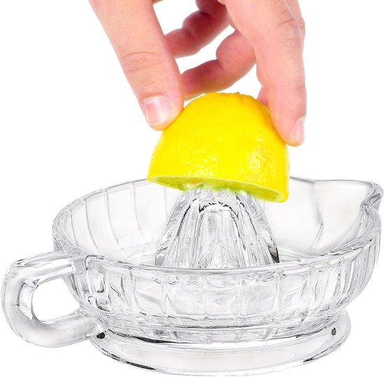 Glazen Citruspers - Handige Pers - Sap Maken - Met Handvat Tuit - 17x7 cm - Transparant