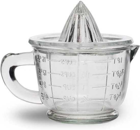 Glazen Citruspers - Maatbeker Set - Verse Sapjes Maken - Vintage Design - 600ml Capaciteit - Transparant
