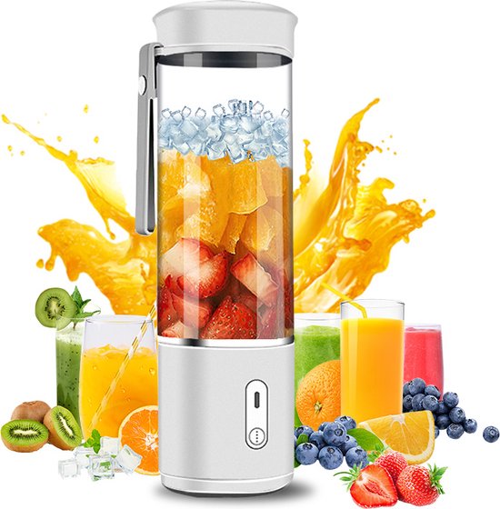 glazen Draagbare Blender, 500 ml, Lekvrij Deksel en Schenktuit, Krachtige Snoerloze Miniblender, Oplaadbaar, Smoothies, Proteïneshakes, Mengt IJs en Bevroren Fruit wit van $