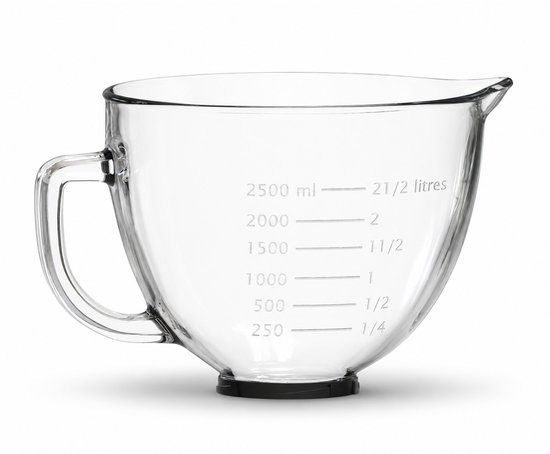 Glazen Mengkom voor KitchenAid 4.3, 4.7/4.8L Tilt-Head Stand Mixer Artisan & Classic Serie van MMOBIEL – 4.8L Glazen Kom met Handvat, Schenktuit & Maataanduiding – Enkel Handwas