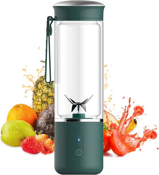 Glazen Smoothie Blender 500ml – Draagbare Blender To Go – Elektrische Fruitblender & IJscrusher – Keukenapparaat & Sapmaker – groen – Sterk Glas – BPA-vrij van Merkloos