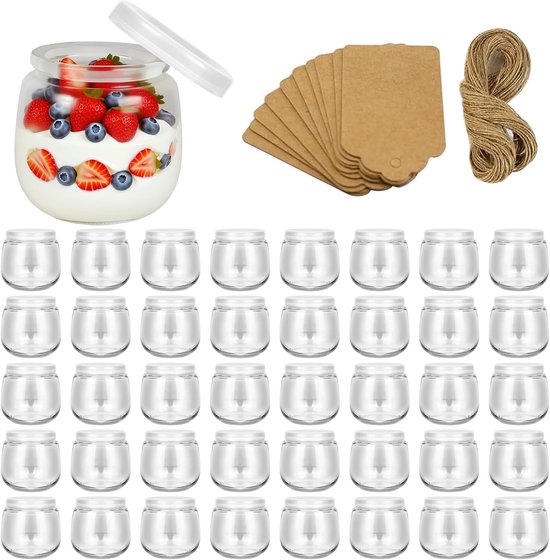 Glazen Yoghurtpotjes - Dessertglazen met deksel - Bewaren en serveren - Vaatwasser vriezer magnetronbestendig - 200 ml 40 stuks - Transparant