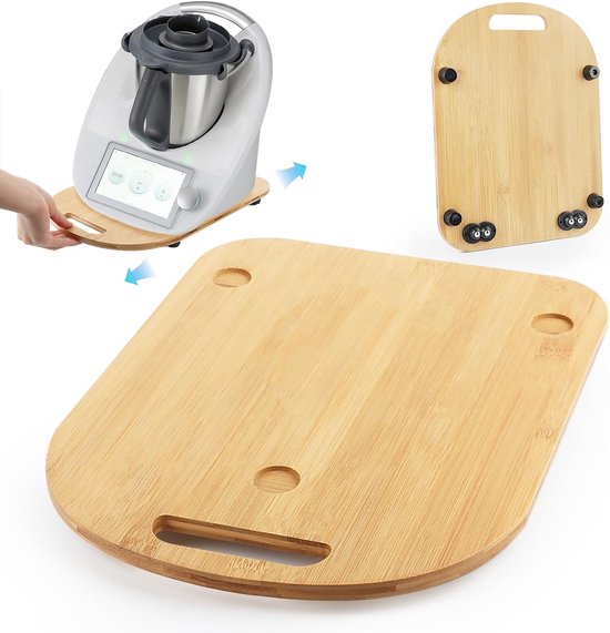 Glijplank voor Thermomix TM6/TM5, houten plank met wielen, glijplank accessoires met handgreep, rolplank voor Thermomix snel verplaatsen en veilige stand, onderlegger glijder slider
