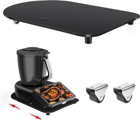 Glijplank voor Thermomix TM7 met wielen voor stevige grip, rolplank voor moeiteloos verplaatsen, antislip rubberen voeten, robuuste TM7 accessoireslider, zwart
