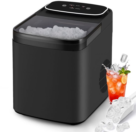 Glitzerlife - Ijsblokjesmachine IJsmachine - Compact Stil - Snel Ijs in 6 Min - Zelfreinigend - 14kg/24u Capaciteit - 1.3L Watertank - Zwart van Merkloos