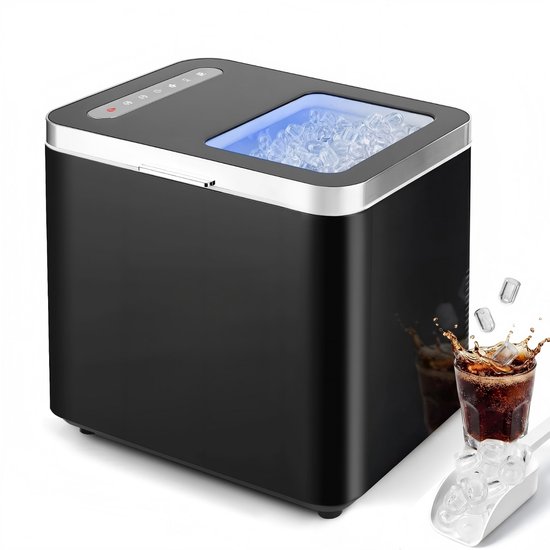 Glitzerlife - Ijsblokjesmachine - Zelfreinigend - Compacte Mini IJsblokjesmaker - Snel 6 IJsblokjes In 9 Minuten - 14kg Per 24 Uur - Zwart