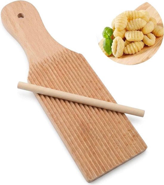 Gnocchi Board en Garganelli Stripper Set – Echte natuurlijke houten pasta-maker met diepe groeven en walspinnen – Handgemaakte Italiaanse nudelgereedschap voor zelfkoken thuis en cadeau