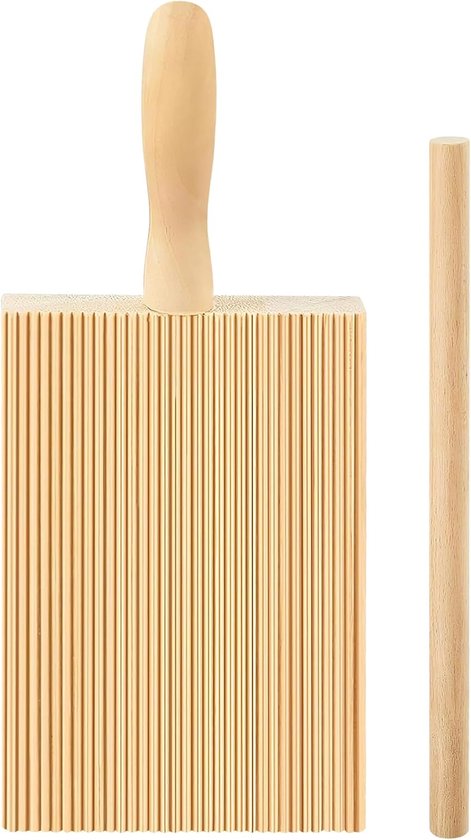 Gnocchi Plank, houten pastamachine met houten stokjes, beukenhout, pastoebehoren accessoires, macaroni planken met handvat, pastabestek voor doe-het-zelf noedelvormen