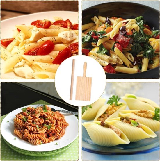 Gnocchi-plank pastamaker, natuurlijk beukenhouten peddel, met rol, Garganelli, makaroni, pastamachine, tortellini