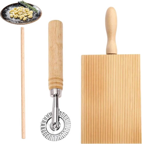 Gnocchibord Set, 3 Stuks met Gnocchiplank, Deegrad en Deegstok, Keukengerei voor Zelfgemaakte Gnocchi en Pasta