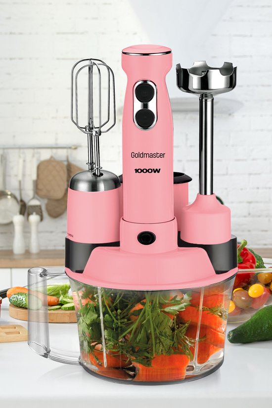 Goldmaster ELENAMAX - GM-7239P - Staafmixer - RVS - Keukenmachine - Keukenrobot - Blender Smoothie - Pink - Roze