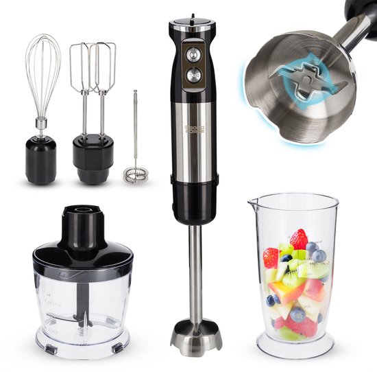 Goodforce 7 delige Staafmixerset - Inclusief Hakmolen, garde, melkopschuimer, klopper & Maatbeker - krachtig & vaatwasserbestendig - 12 snelheden + turbofunctie - 1000W - PFAS-vrij van GoodForce