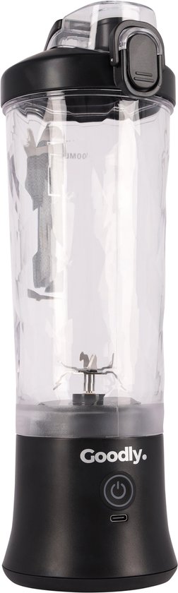 Goodly® Blender to go - led licht - Draagbare Blender - Noodpaket - camping blender - 600ml - zwart van Goodly