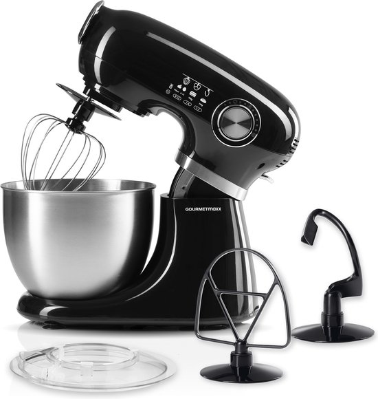 GOURMETmaxx Keukenmachine & roerapparaat, multifunctionele keukenhulp incl. mengkom en opzetstukken, krachtige mixer met garde en meer, elektrische kneedmachine, zwart van Gourmet Maxx