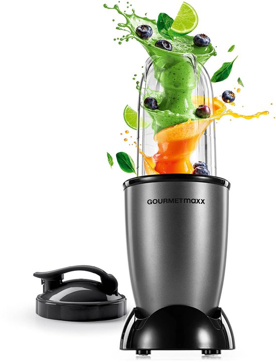 GOURMETmaxx Mr. Magic Mixer 4-delig | 400 W, kruisvormig mes, beker van 500 ml & meeneemdeksel | Voor shakes, dipsauzen en sauzen | Gemakkelijk schoon te maken | Antraciet/zwart van Merkloos