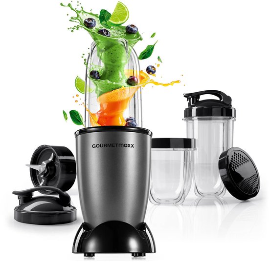 GOURMETmaxx Mr. Magic Power Pro Mixer 400 Watt - Smoothiemaker met deksel om mee te nemen - Staande mixer met blenderkom en deksel - Blender met L-accessoireset voor shakes enz. van GOURMETmaxx