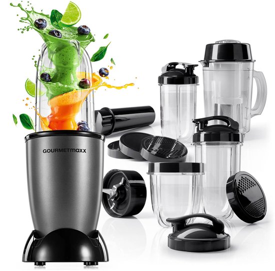 GOURMETmaxx Mr. Magic Power Pro Mixer 400 watt - Smoothiemaker met meeneemdeksel - Staande mixer met mengbeker en vershouddeksel voor bewaren - Blender met XL-accessoireset voor shakes, smoothies enz. van GOURMETmaxx