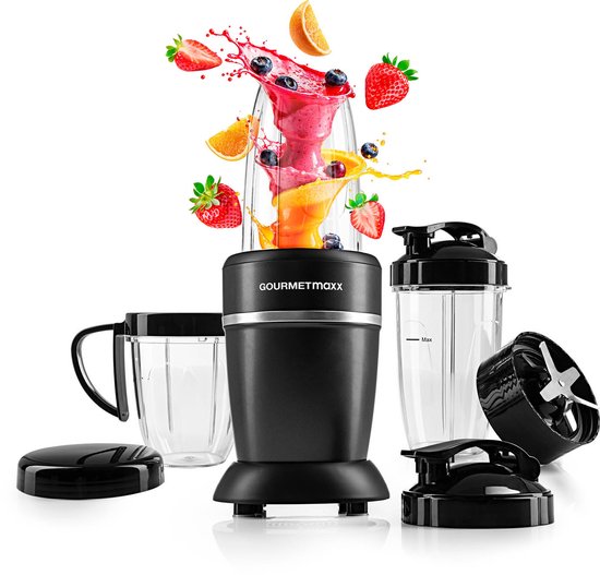 GOURMETmaxx Nutrition Mixer 1000 Watt | Smoothie Maker mit to go Deckel | Standmixer mit Mixbecher & Frischhaltedeckel – ideal zum Aufbewahren | Standmixer mit Zubehörset L für Shakes, Smoothies etc. van Merkloos