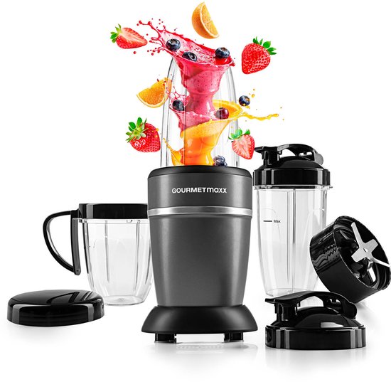 GOURMETmaxx Nutrition Mixer 1000 Watt - Smoothiemaker met deksel voor onderweg - Standmixer met mixbeker & vershouddeksel - ideaal om te bewaren - Standmixer met accessoire set L voor shakes, smoothies enz. van Merkloos