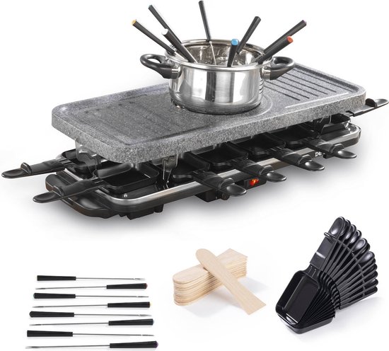 GOURMETmaxx raclette en fondue combi XXL | elektrische raclette grill, fondue | voor 12 personen | keramische antiaanbaklaag & stenen plaat