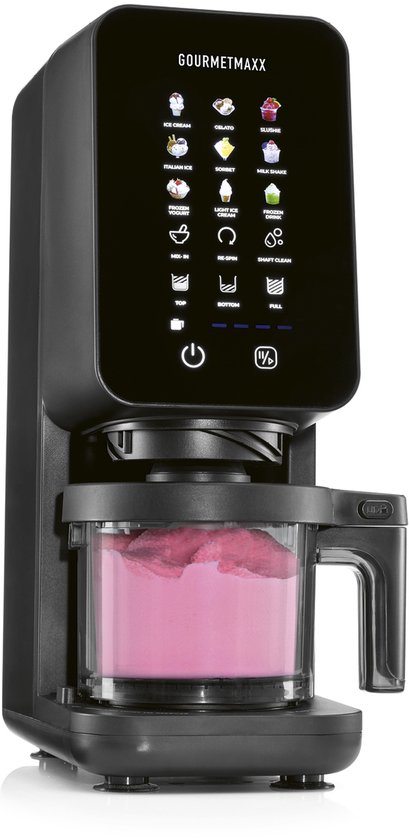 GOURMETmaxx SmoothUp Touch Ijsmachine 700 watt | ijsmachine 9 programma's + mix-in-functie | ijsmachine - slushies & ijs zelf maken | ijsmachine met led-display, 2 bekers inbegrepen