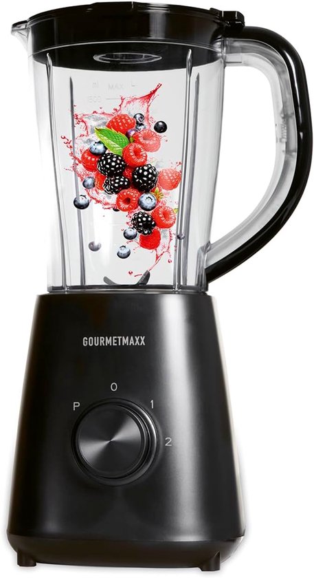 GOURMETmaxx Standmixer voor smoothies & shakes, 500 W, 1,5 l, mat zwart Smoothies in 60 seconden, 23.000 omw/min, 4-voudig roestvrijstalen lemmet, 2 standen + puls, 1,5 liter reservoir van GOURMETmaxx