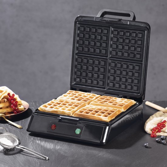 GOURMETmaxx Wafelijzer voor 4 Belgische wafels, wafelijzer met antiaanbaklaag, traploos instelbare bruiningsgraad en controlelampje, geurende Belgische wafels heel eenvoudig bereid van Merk: GOURMETmaxx