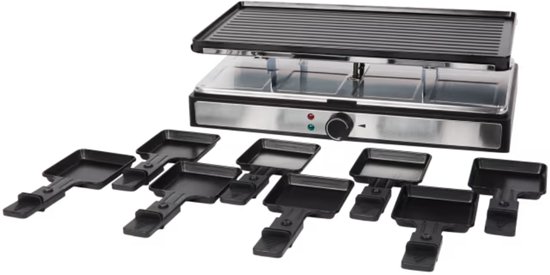 Gourmetstel 8 Personen – 1400W – Raclette Grill met Crêpeplaat – Inclusief 8 Pannetjes – Elektrische Gourmetset – Zwart