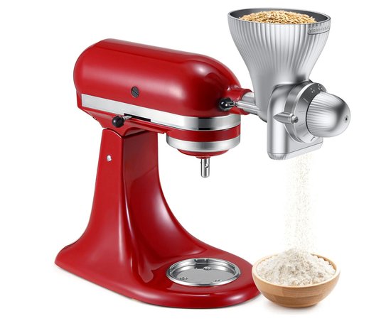 Graanmolen Accessoire voor KitchenAid – Volledig Metalen Graanmolen voor Keukenmixer – 12 Maalstanden – Inclusief Reinigingsborstel