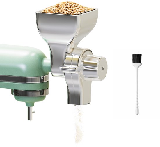 Graanmolen Opzetstuk voor KitchenAid Stand Mixer van MMOBIEL – 12 Instelbare Maalstanden – Metalen Graanmolen voor Malen van Tarwe, Maïs, Haver, Noten, Koffiebonen & Meer – Makkelijk Te Reinigen