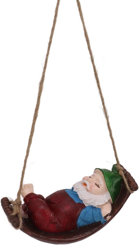 Grappige Tuinkabouter Beeld, Schommelende Gnome Decoratie van Hars en Touw, 19cm Kabouter Sculptuur voor Tuin, Terras en Balkon