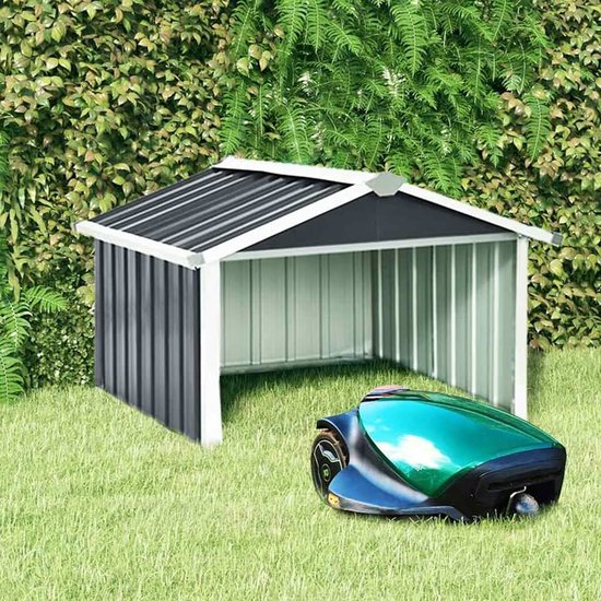 Grasmaaier garage robotmaaier gazon robot tuingereedschap zonwering kap dak schuilplaats tuin verzinkt staal antraciet 92x97x63 cm