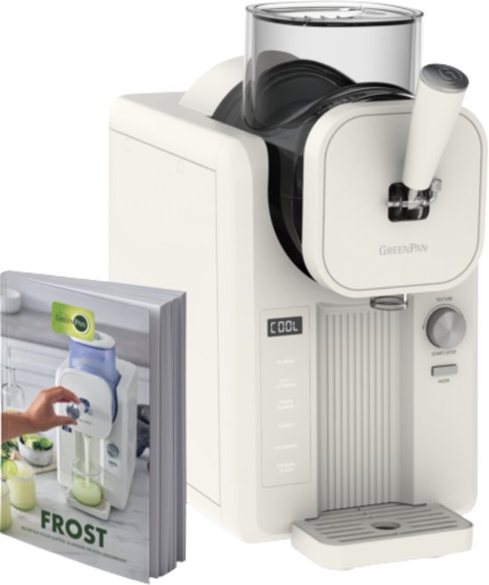 GreenPan FROST Zelfvriezende Ijsmachine met Receptenboek NL - Roomijs, Slushies, Milkshakes & Smoothies – zonder voorvriezen – 1.8L – Klaar in 30 Min – 6 Standen & 7 Texturen – Wit