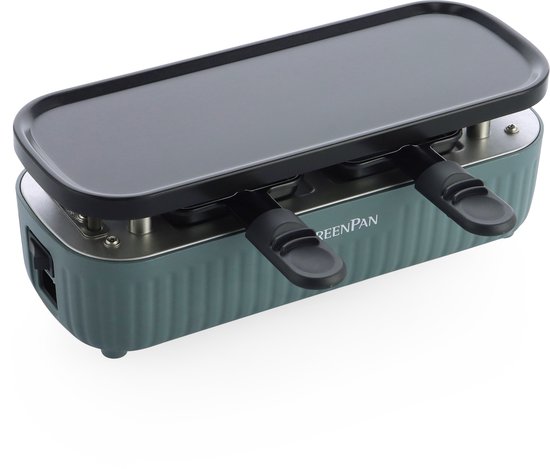 GreenPan Silhouette Connectable Gourmetstel - Gourmet voor 2 Personen - Verbind tot 6 Toestellen - PFAS-vrije Antiaanbaklaag - Grijs blauw
