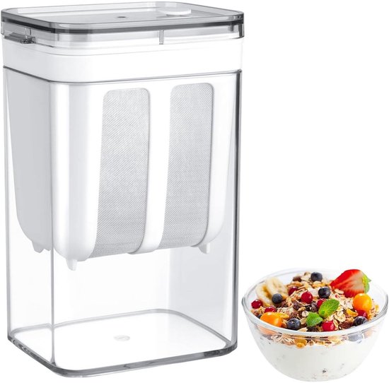 Griekse yoghurtfilter - Wei-scheider - Wasbaar met deksel - Herbruikbaar - Roestvrijstalen gaas - Geschikt voor het filteren van sap, melk, yoghurt - 1100 ml van Merkloos