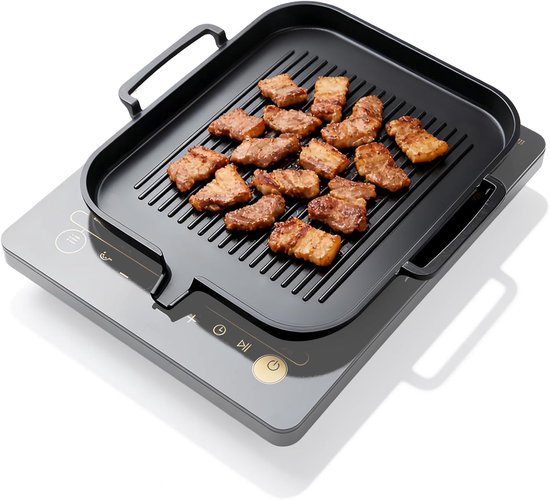 Grill Plate for Induction, Cast Iron Grill Plate, Rectangular Grill Pan, Grill Attachment, Gas Stove, Camping, Grill Plate, Camping Grill Plate, Non-Stick Coating, for Hobs, Oven, BBQ