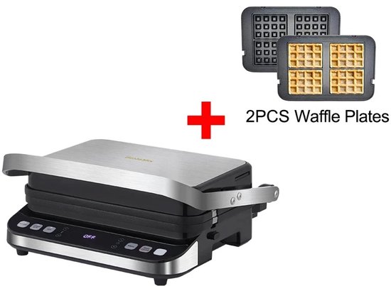 Grillapparaat - Digitaal Grillplaat - Grillpan - Tosti-ijzer - Optioneel wafelijzerplaten - Geschikt voor panini, barbecue etc. - Zwart